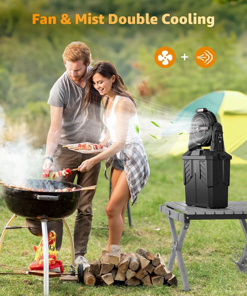 lynker Portable Misting Fan with Remote, Camping Fan with 20000mAh Rechargeable Battery Operated, 6L Water Tank, 3 Speed Levels, 2 Spray Modes, Hanging & Lighting for Outdoor Indoor Cooling (Black) - Image 2